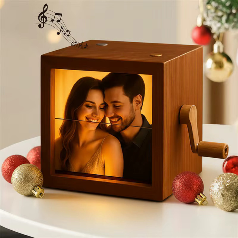 QKX Personalisiertes 3D-Druck Handkurbel-Fotoalbum mit Licht und Mini-Flip-Book-Rahmen - Bild 1