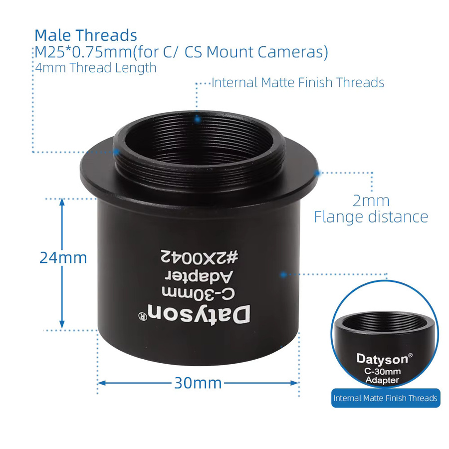 Datyson 30mm zu C-Mount Adapter Konverter für CCTV Kameras und Mikroskope in Schwarz - Bild 2