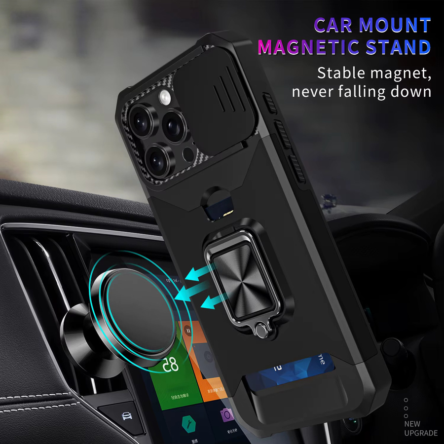Rotierender Kartenhalter mit 360 Grad Halterring als stoßfeste Schutzhülle für iPhone 11 bis iPhone 16 Pro Max in Schwarz oder Blau - Bild 5