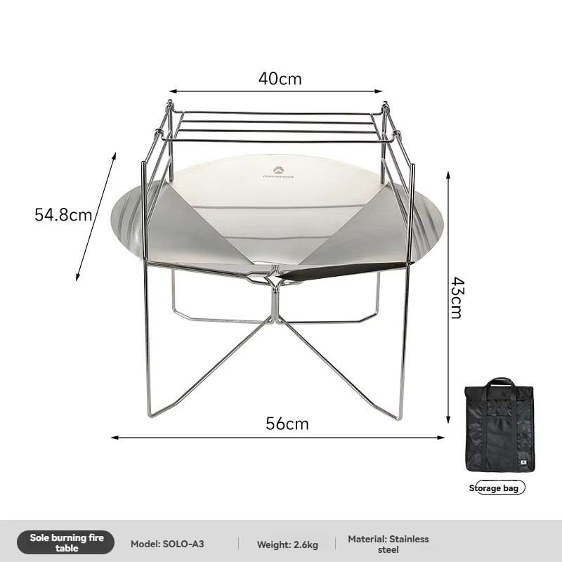 CAMPINGMOON Camping-Holzofen SOLO-A3 Feuertisch aus Edelstahl, tragbarer Outdoor-BBQ-Grill, B/T/H: 56,0 x 43,0 x 54,8 cm - Bild 4
