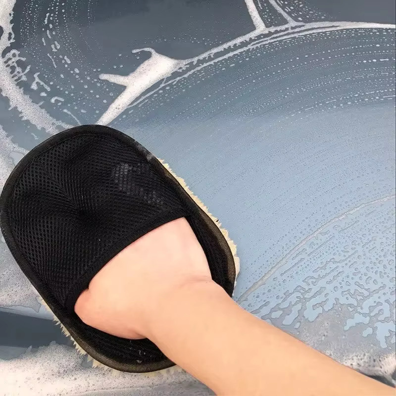 VIE LENTE Autowaschhandschuhe aus Mikrofaser und Wollimitat mit dickem Plüsch für die Innenreinigung sowie zum Wachsen und Polieren - Bild 2