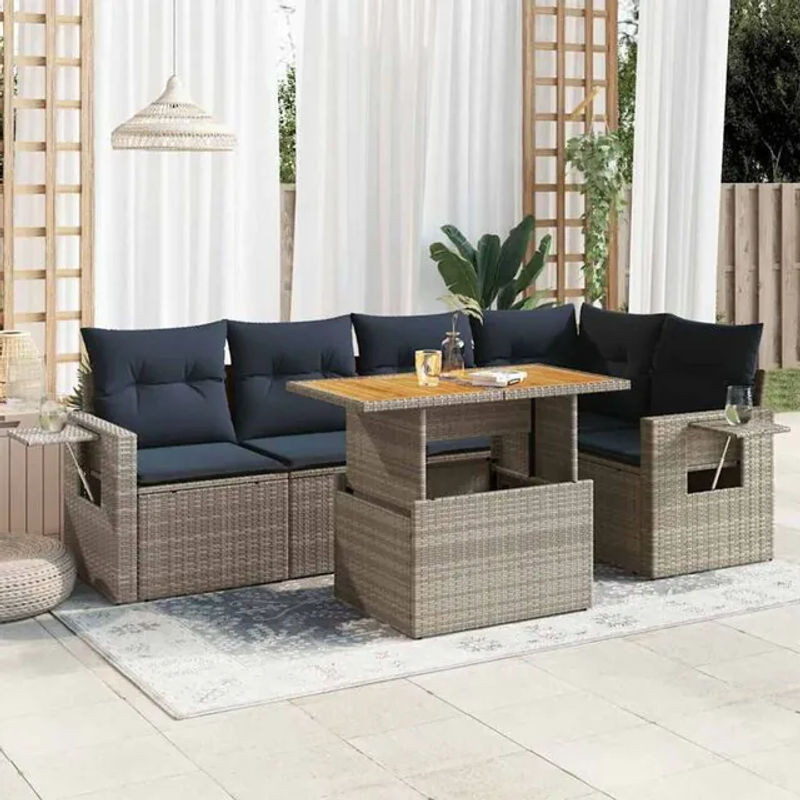 6-teilige moderne Garten-Sofagarnitur aus Poly-Rattan mit Kissen in Grau von vidaxl - Bild 1
