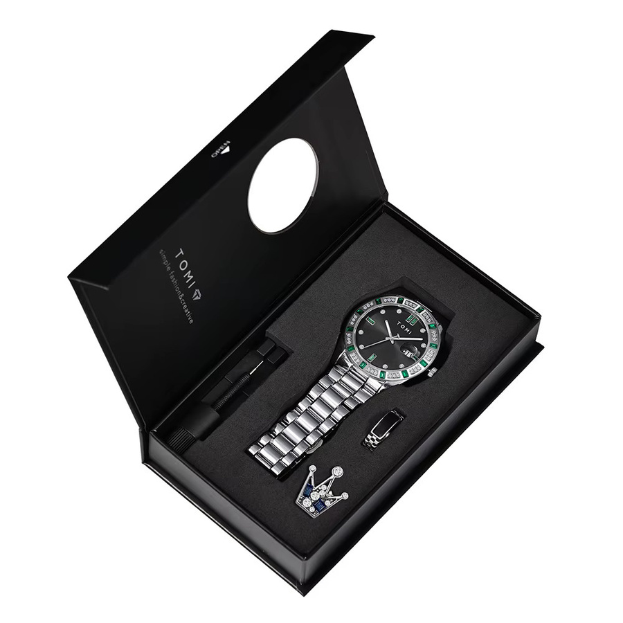 TOMI Armbanduhr, Quarz, Edelstahl, Diamantbesetzt, Schwarz, Herren - Bild 5