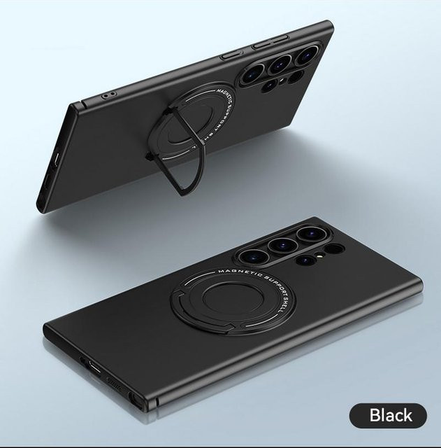 Magnetische Schutzhülle für Samsung Galaxy S24 Ultra, S24, S23 und S23 Plus in Schwarz mit mattierter Oberfläche und Metall-Halterung für die Auto-Befestigung - Bild 1