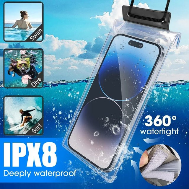 Wasserdichte Handyhülle mit IPX8 Schutz für iPhone 13, 14 und 15 Pro in Blau und Transparent - Bild 1