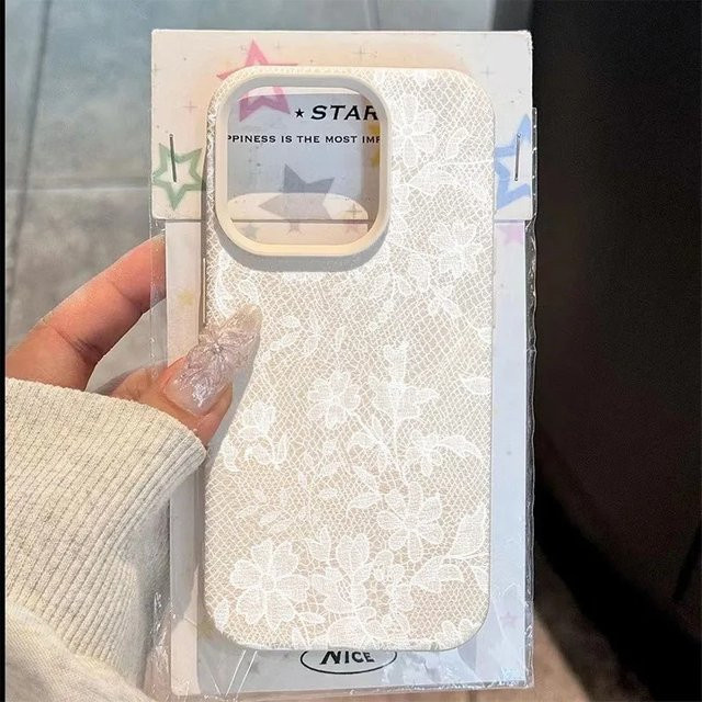 Stoßfeste Samsung Handyhülle mit weißem Spitzen- und Blumenmuster sowie Lichee-Ledermuster für Samsung Galaxy S20 bis S26 Plus FE Ultra 4G 5G - Bild 1