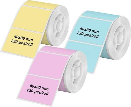 Olympia Universal Thermodirekt Papier Etikettenrolle, Mehrfarbig (Rosa, Blau, Gelb), B: 40 mm, H: 30 mm, 3 Stück - Bild 1