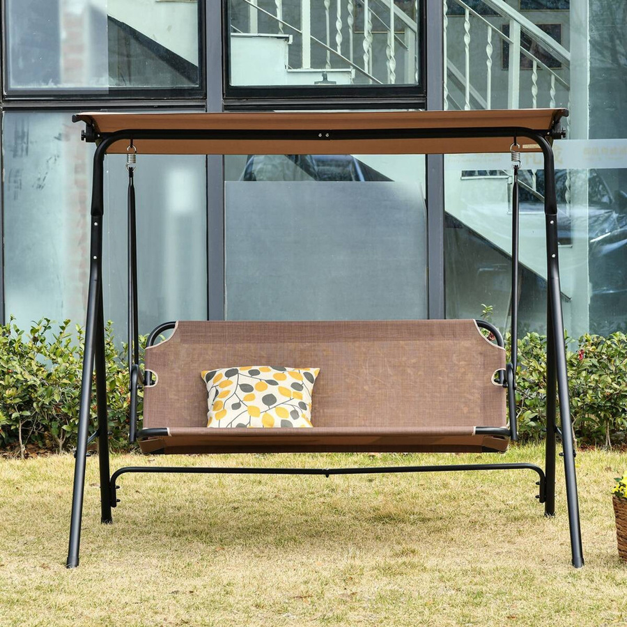 Outsunny Hollywoodschaukel 2-Sitzer in Braun mit verstellbarem UV-beständigem Vordach aus Textilene und Polyester, B/H/L: 110 x 155 x 200 cm - Bild 4