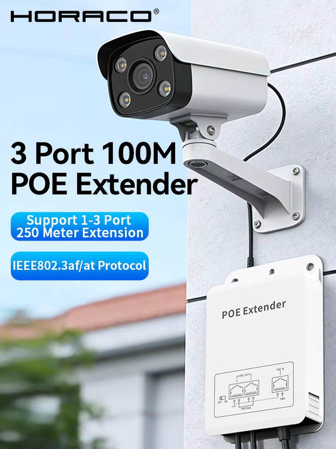 HORACO 3-Port POE-Extender Outdoor Regenfester POE-Repeater IP30 VLAN Weiß für POE-Kameras und Access Points - Bild 6