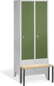 C+P Umkleidespind Classic mit Sitzbank, 2 Abteile, Front Resedagrün, Korpus Lichtgrau, H x B x T: 185 x 81 x 50/81,5 cm - Bild 1