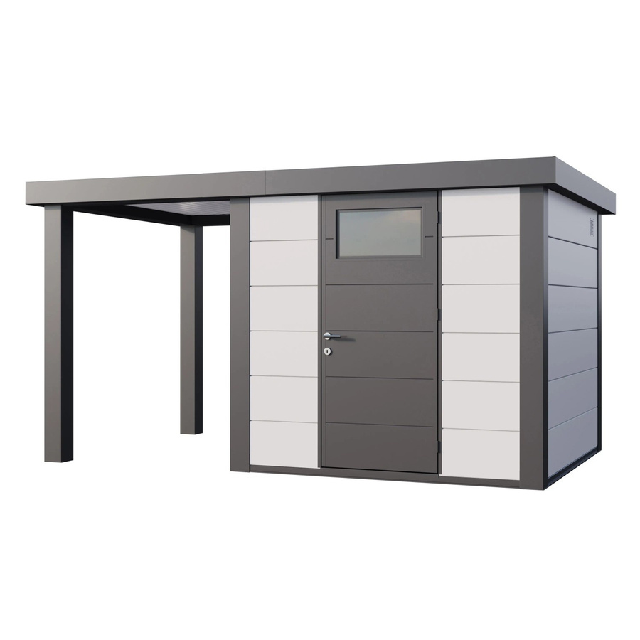 Telluria Gerätehaus Classico mit offener Lounge S Links in Weiß, B/H/T: 426 x 219 x 258 cm - Bild 2