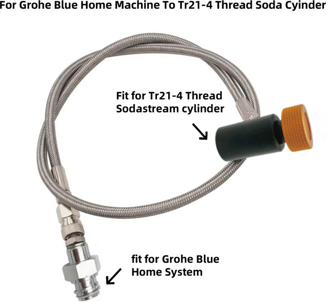 Grohe Blue Home CO2-Gas Schnellverbindungsadapter aus Edelstahl mit Schlauch für Tr21-4 Gewinde Sodazylinder in Silber und Transparent - Bild 1