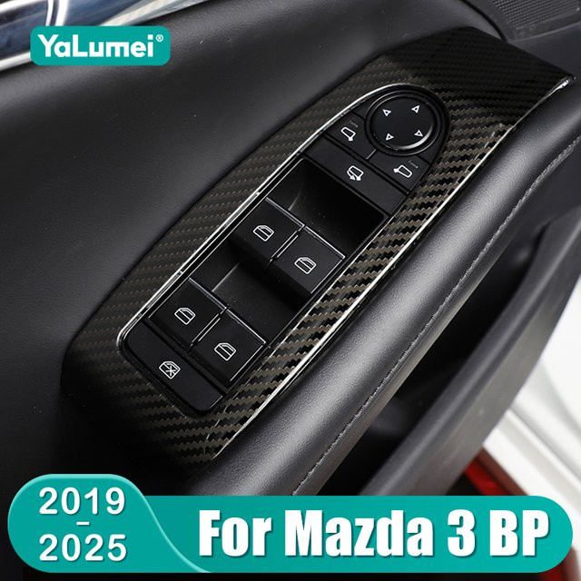 YaLumei Fensterheber-Schalter Knopfblende Abdeckung Zierleiste für Mazda 3 BP (2019-2025), Schwarz, LHD - Bild 1