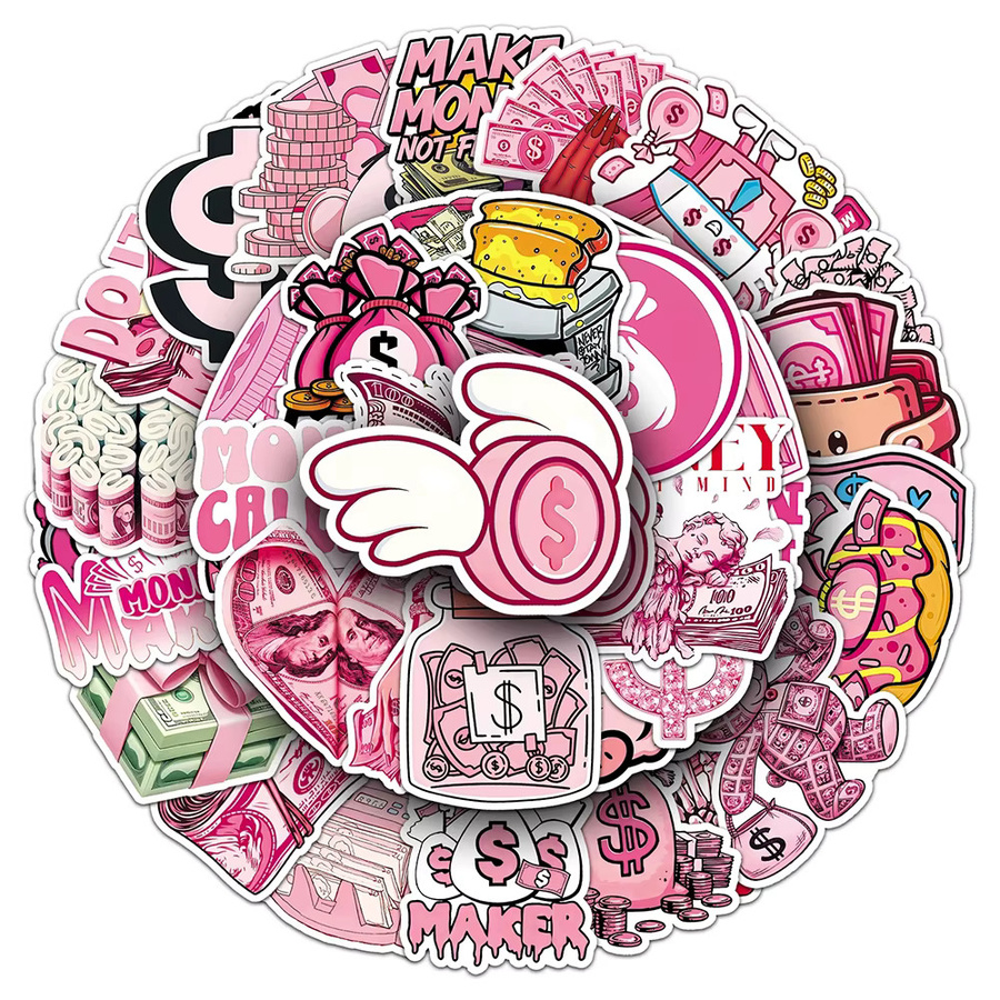 Charile Rosa Geld-Dollar-Zeichen Cartoon-Aufkleber, 10-teiliges Set - Bild 2