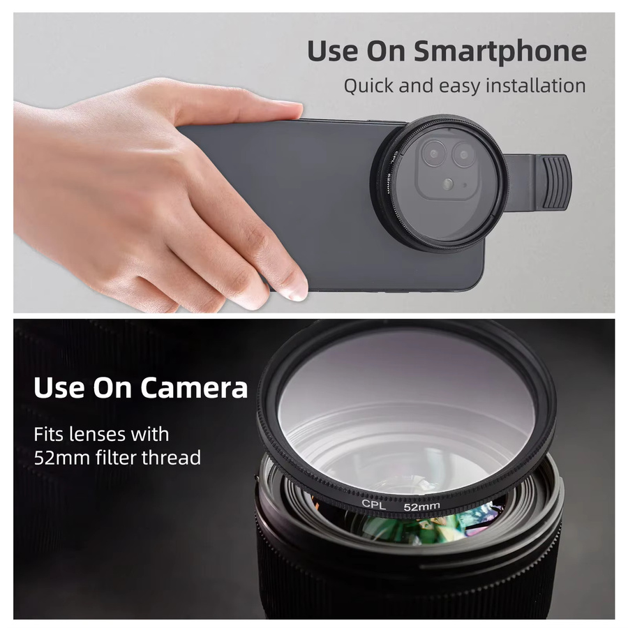 Maerknon CPL Filter Universal Polarisator Filter Objektiv Clip für Smartphones in Schwarz, 52mm - Bild 5