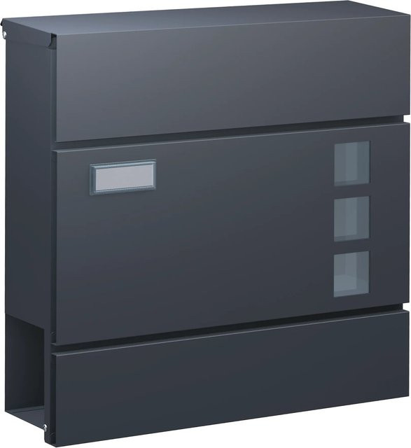 Basi Briefkasten BK 380M aus Stahl in Anthrazit Matt mit Softclose, Zeitungsfach, Sichtfenster und Namensschild - Bild 1