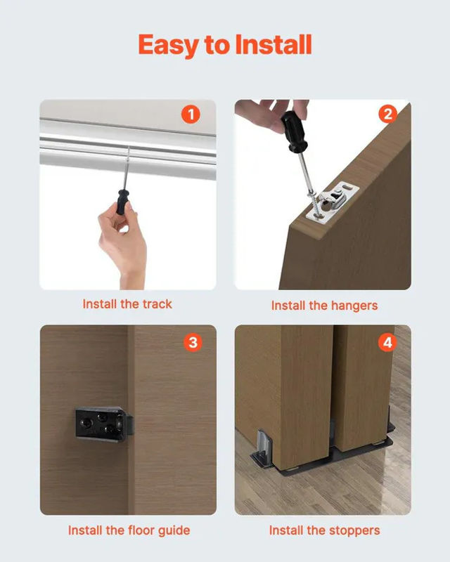 Buying Solutions MB Schiebetürbeschläge aus Aluminiumlegierung für 2-Türsysteme, Farbe: Silber, Länge: 152,4 cm - Bild 5