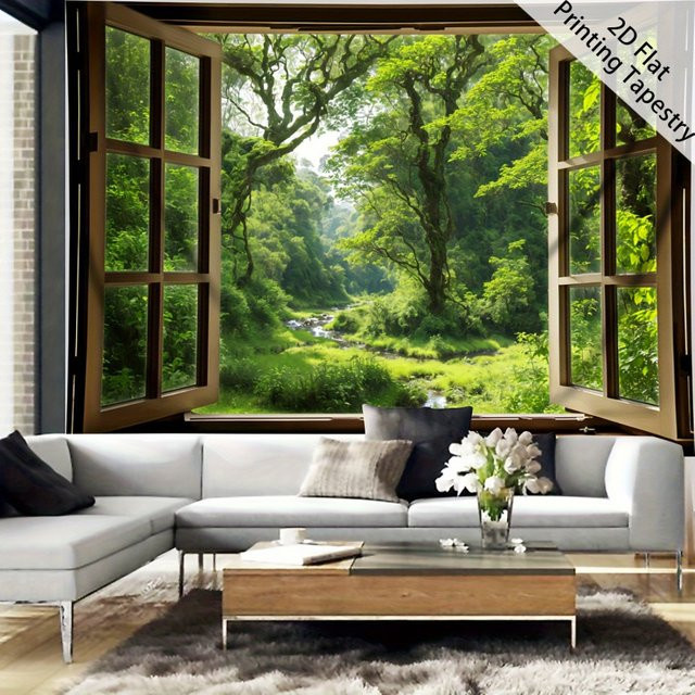 VIKAMA Wandteppich mit Waldlandschaft aus Polyesterfaser, Mehrfarbig, B/H: 60 x 40 cm - Bild 1