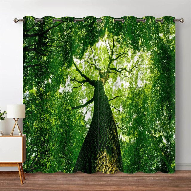 Yiran Furniture Dschungel Wald Landschaft Vorhänge mit Wasserfall-Motiv, 2er-Set, Grün, Breite: 60 cm, Höhe: 60 cm - Bild 1