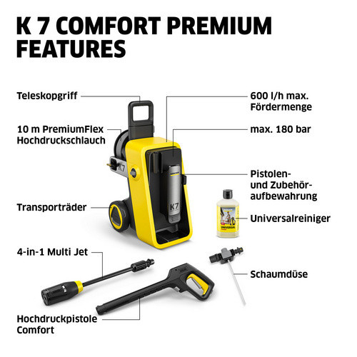 Kärcher Home & Garden K 7 Comfort Premium Hochdruckreiniger in Gelb mit 180 bar Betriebsdruck - Bild 4