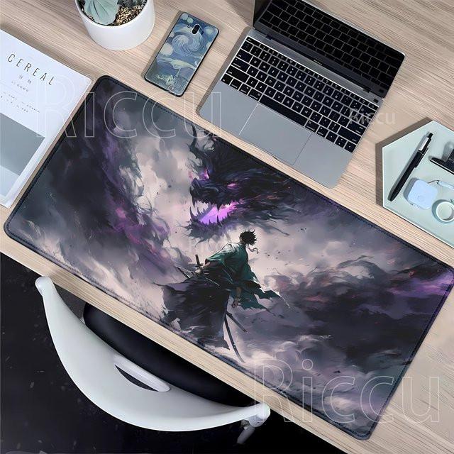 Riccu Mauspad Japanischer Samurai-Krieger Multicolor HD-Druck mit Overlock-Rand für Gamer und Büro - Bild 1