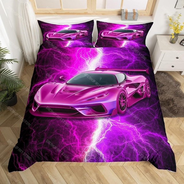 Binchi Fitness Bettwäscheset Sportwagen für Jungen und Teenager, lila Microfaser-Bettset mit Bettbezug und Kissenbezug, B/T/H: 90 x 200 cm - Bild 1