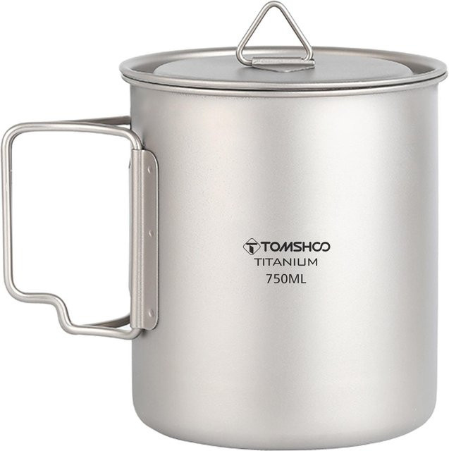 TOMSHOO Titan-Wasserbecher in Silber, faltbarer ultraleichter Kaffee- und Teebecher mit Deckel, 750 ml - Bild 1