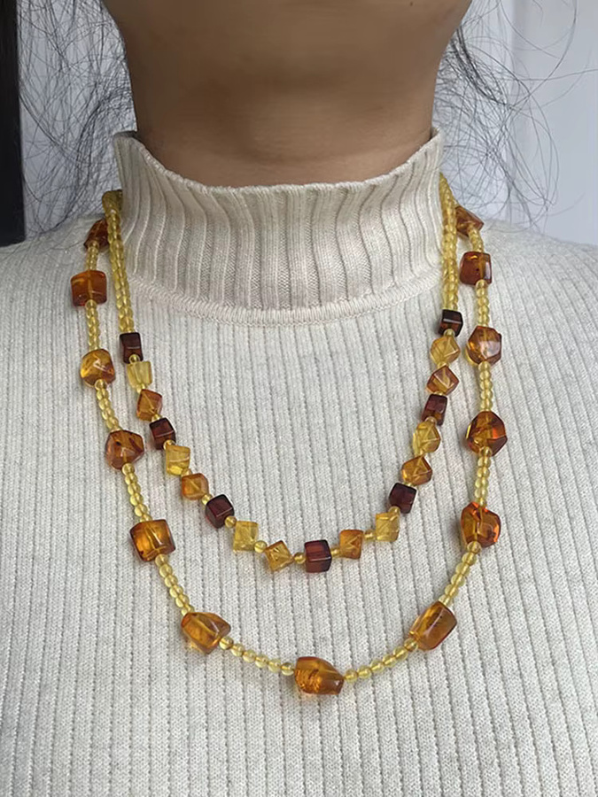 Yoowei Halskette, Bernstein, Gold, Unisex - Bild 3