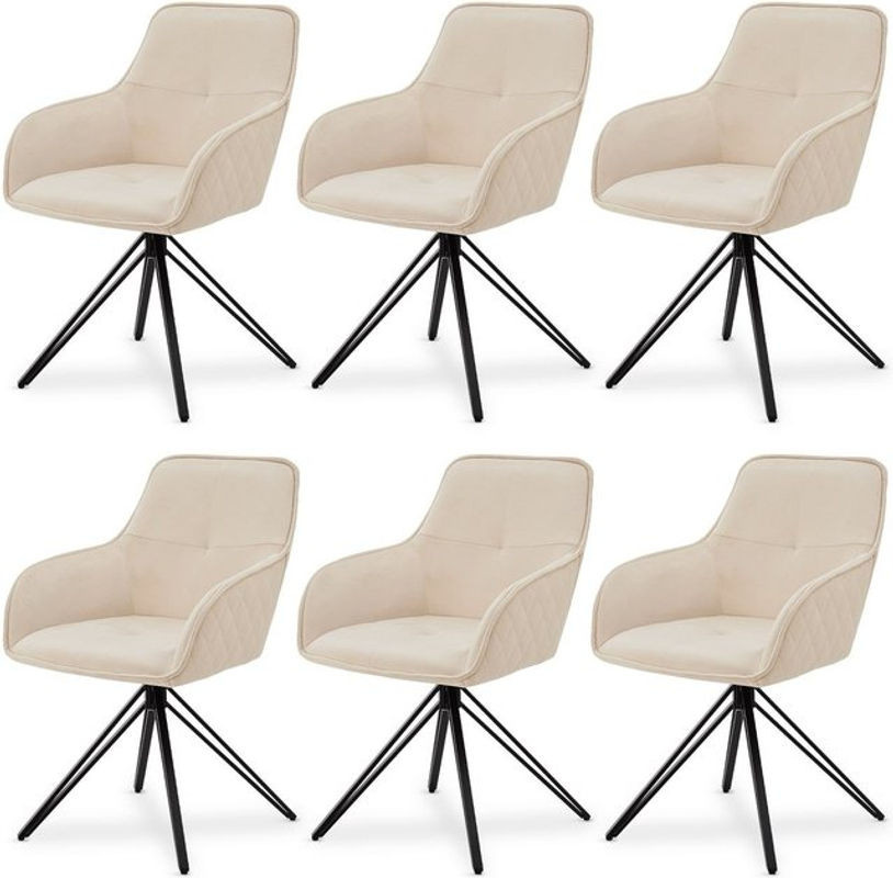 Juskys Drehstuhl Clyde 6er Set mit Armlehnen und Stoffbezug in Samt Beige modern - Bild 1