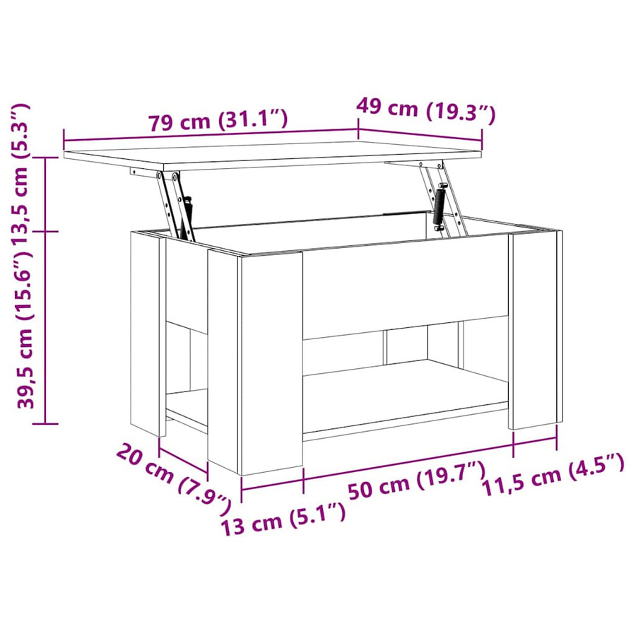 vidaXL Couchtisch modern in Sonoma-Eiche mit Lift-Mechanismus, B/T/H: 79 x 49 x 41 cm - Bild 3