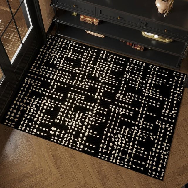 Fußmatte aus Imitatwolle in Schwarz, rutschfest und schmutzabweisend, B/T: 80 x 50 cm - Bild 1
