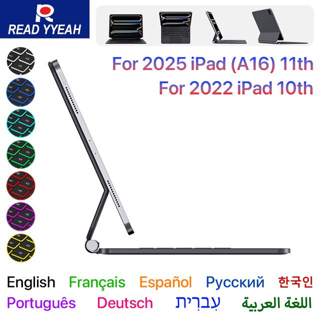 READYYEAH Magic Keyboard Smart Magnetische Buchhülle Folio für iPad 11. und 10. Generation in Schwarz oder Weiß - Bild 1