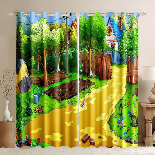 Yiran Furniture Safari Tiere Cartoon Dschungel Wald Vorhänge aus Polyester, 2 Stück, Mehrfarbig, Breite: 100 cm, Höhe: 130 cm - Bild 1