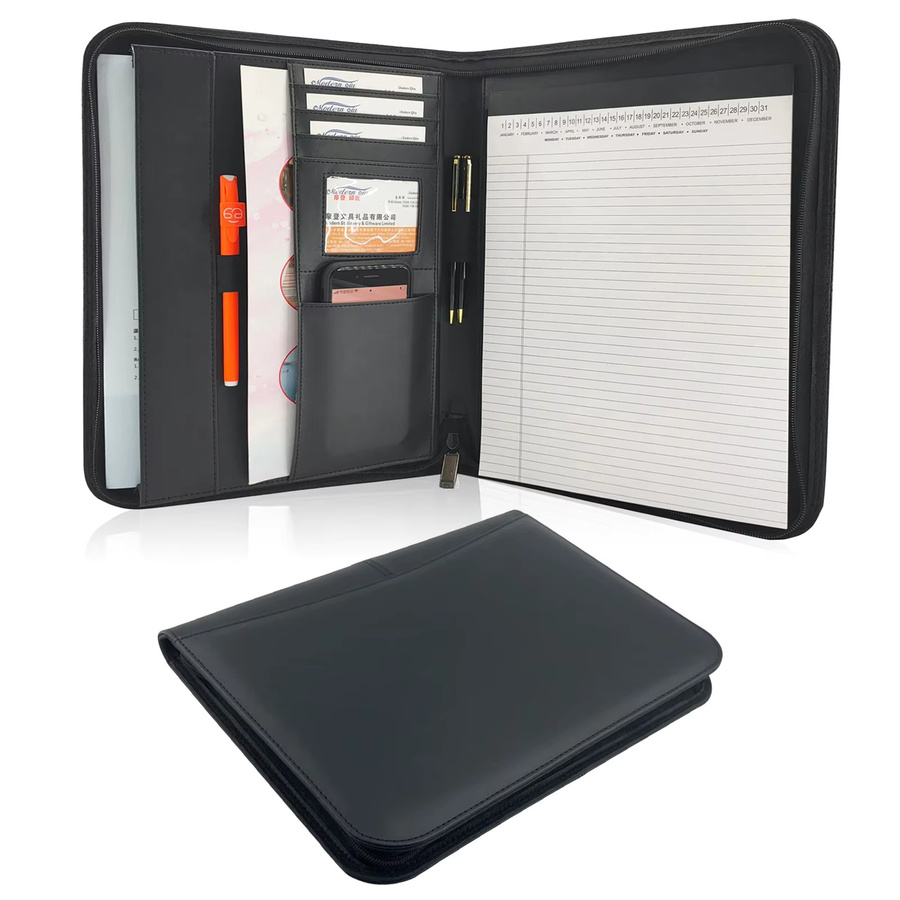 Bisofice Business Padfolio A4 Portfolio-Organizer aus PU-Leder mit Reißverschluss in Schwarz - Bild 7