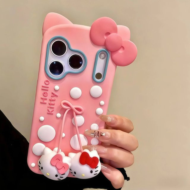 Stoßfeste Silikon-Handyhülle mit Cartoon-Bowknot-Hallo-Kitty-Design für Apple iPhone 12 bis 17 Pro Max in Pink - Bild 1