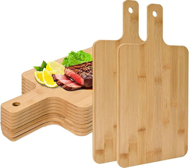 Rechteckiges Bambus-Servierbrett von PGY in Braun mit Griff für Pizza, Brot und Gemüse, Breite: 35,0 cm, Tiefe: 18,0 cm - Bild 1