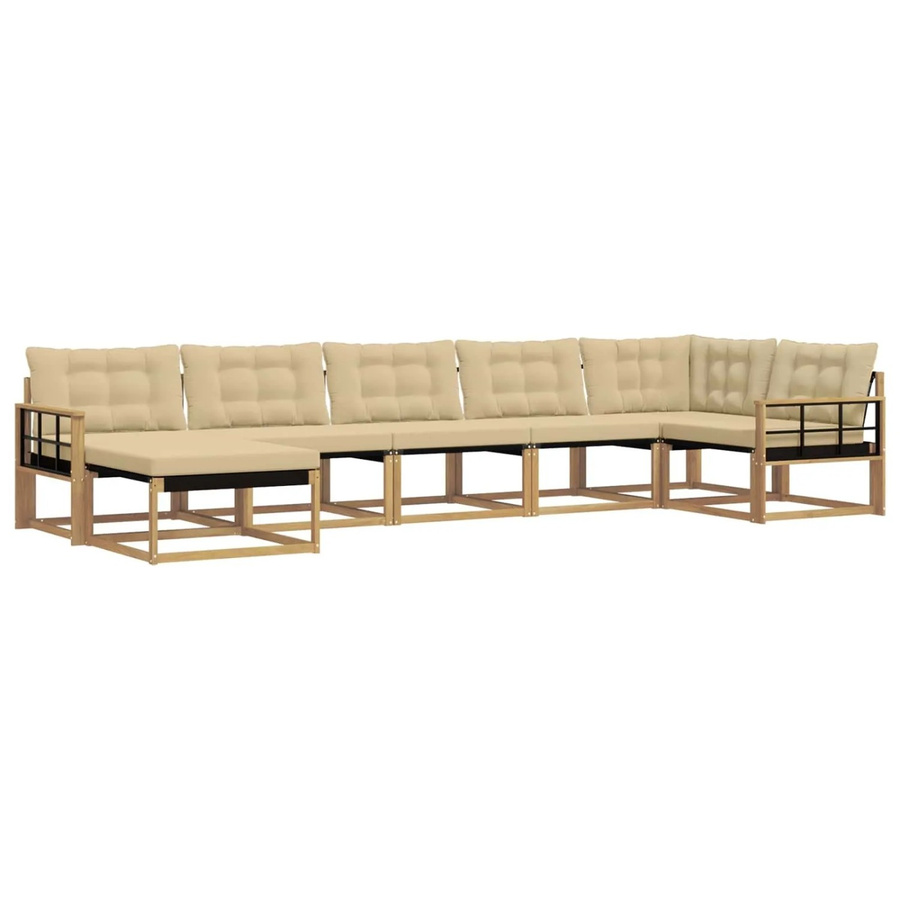 vidaXL Outdoor-Sofagarnitur L-Form aus Akazienholz mit 7 Teilen in Weiß und Beige - Bild 2