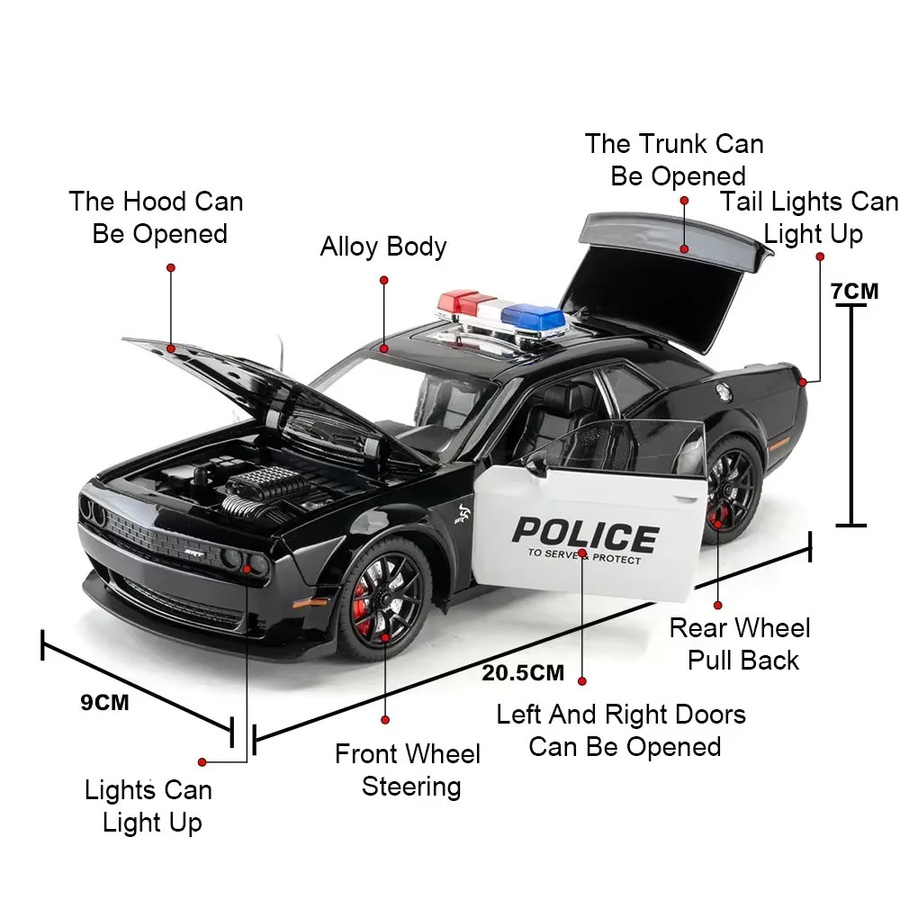 MAKEDA Hellcat Viper Polizeiauto, Druckgussmodell, 1:24, mit Licht und Sound - Bild 5