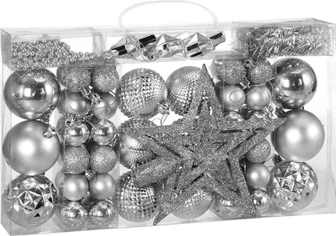 Casaria Weihnachtskugeln Silber 66-teilig aus Kunststoff als Hängeornamente für deine Weihnachtsdekoration - Bild 2