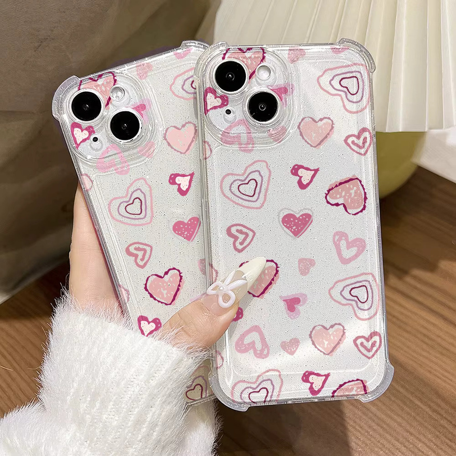 Stoßfeste Silikon-Handyhülle mit Glitzer-Herz-Design für Apple iPhone 17 Pro Max, 16, 15, 14, 13, 12, 11 und Air, Farbe: Transparent - Bild 2