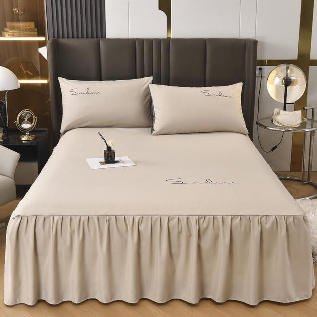 3-teiliges Bettwäsche-Set von Your Warm Home in Beige mit erhabener Spitze, rutschfeste Tatami-Matte und Kissenbezügen, B/T: 180 x 200 cm - Bild 1
