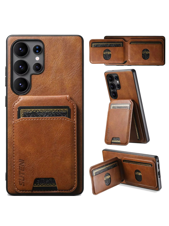 Luxuriöse Kunstleder-Handyhülle mit Ölwachs-Glattoberfläche, Kartenhalter und Ständer für Samsung Galaxy S26 Ultra S25 Plus S24 S23 S22 in Braun - Bild 6