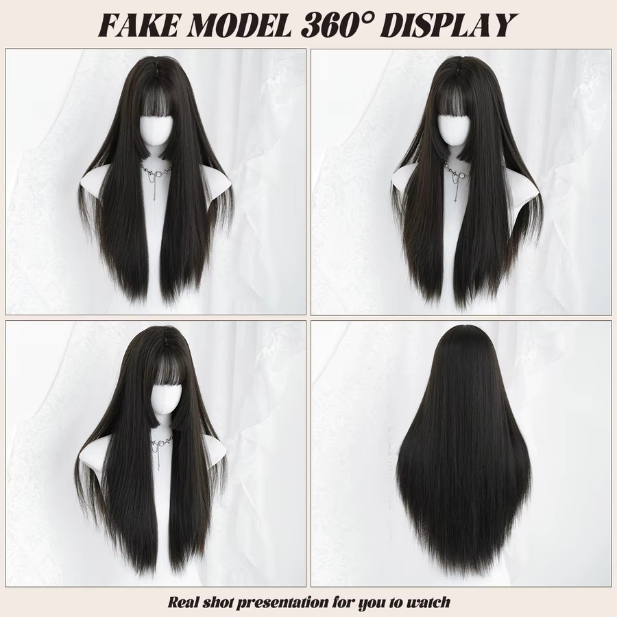 7JHH WIGS Perücke für Damen, dunkelbraun, lang, gerade, geschichtet - Bild 3