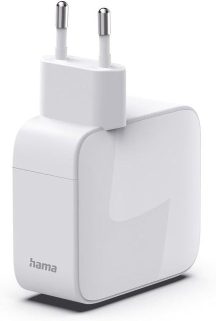 Hama GaN Schnellladegerät mit 2x USB-C und ausziehbarem Ladekabel, 30 W, Weiß - Bild 1