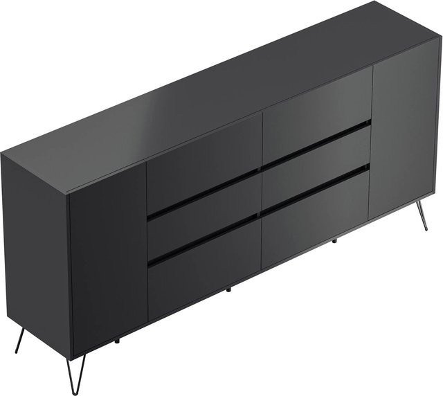 Posseik Sideboard Industrial in Grafit mit 6 Schubladen und 2 Türen, B: 199,0 cm - Bild 1