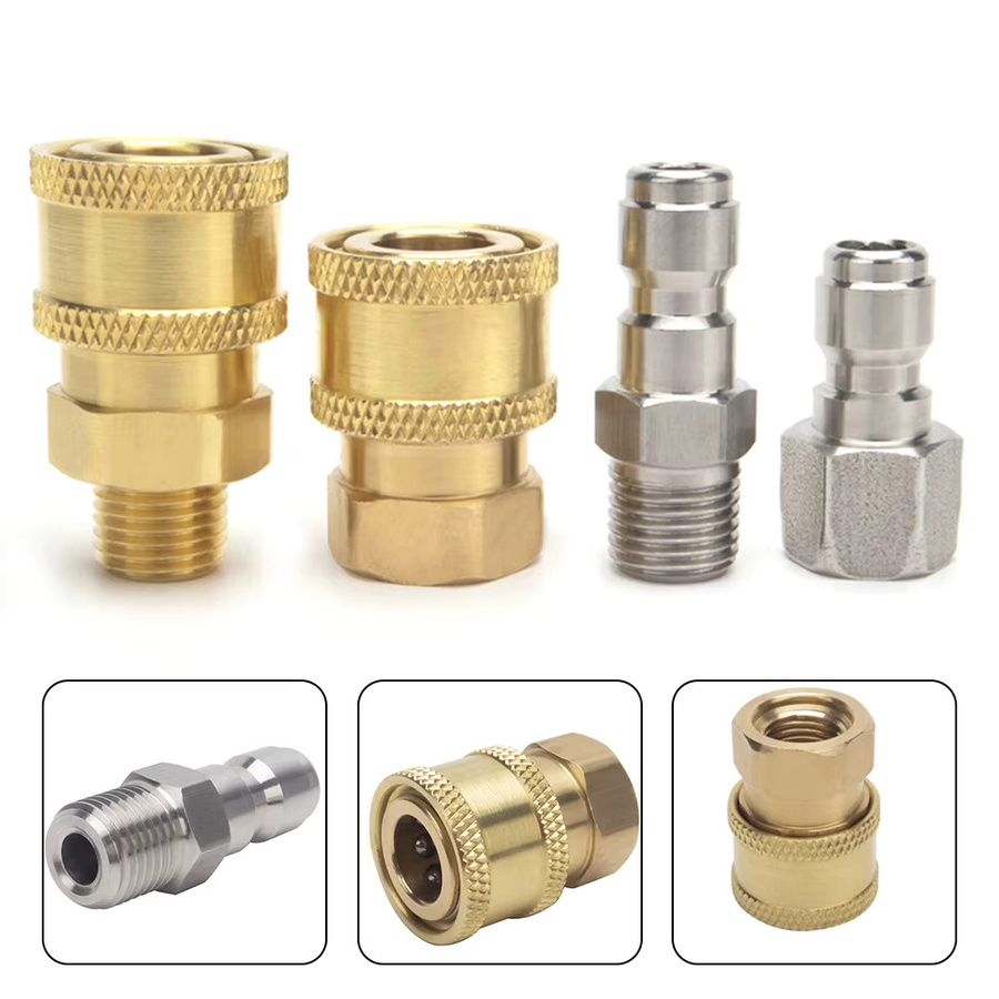 DAZZLEEX Hochdruckreiniger-Kupplung mit Schnellverschluss-Adapter, 1/4 Zoll männlicher Anschluss, 360-Grad-Drehung, Farbe: Gold - Bild 1