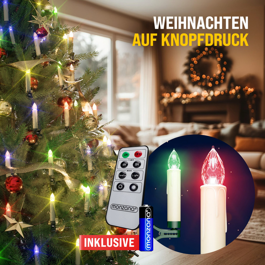 CASARIA® 30er-Set Kabellose LED Weihnachtsbaumkerzen in Mehrfarbig mit Fernbedienung, Timer und Flackereffekt - Bild 2