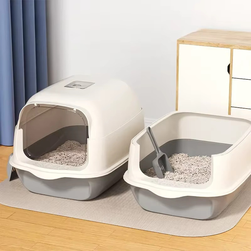 Geschlossene Katzentoilette mit großer Kapazität und Anti-Spritz-Funktion in Schwarz oder Weiß, B/T/H: 50,0 x 35,0 x 35,0 cm - Bild 2