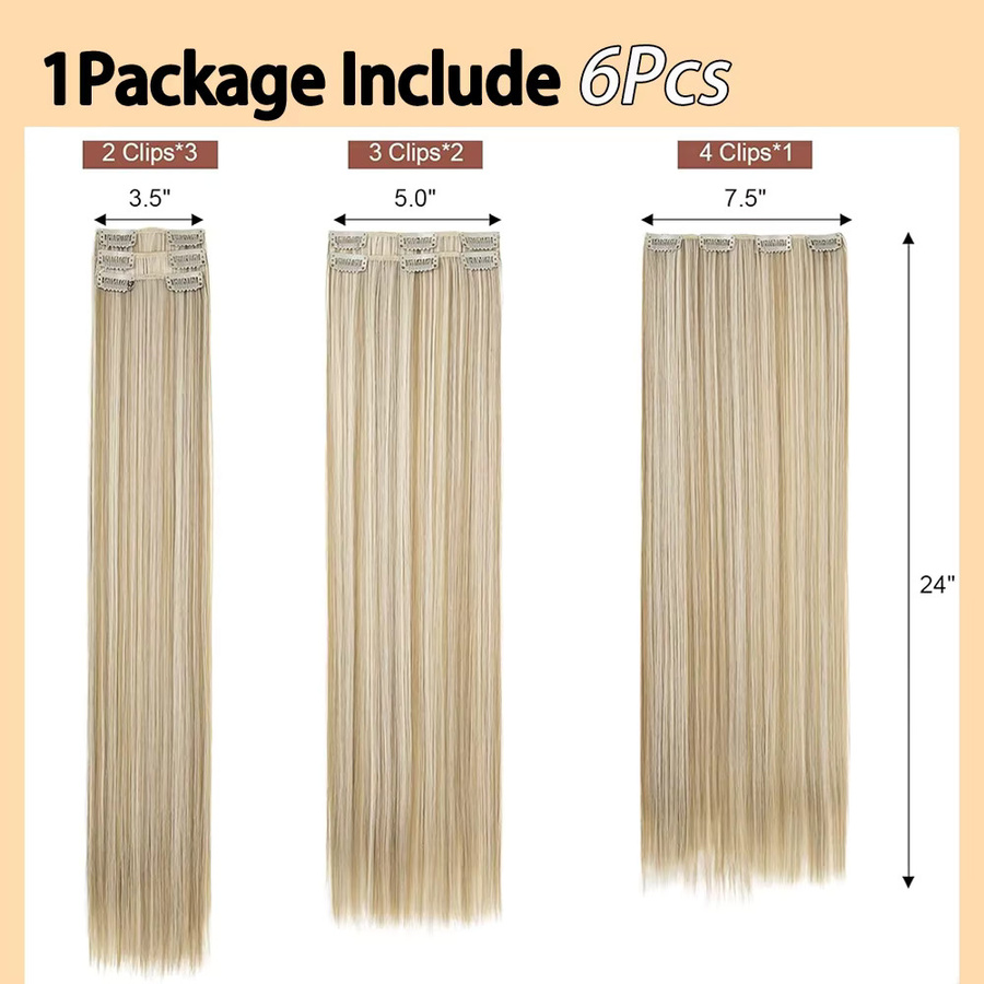 DinDong Haarverlängerung Clips, 24 Zoll, Synthetisch, Gerade, Damen - Bild 3