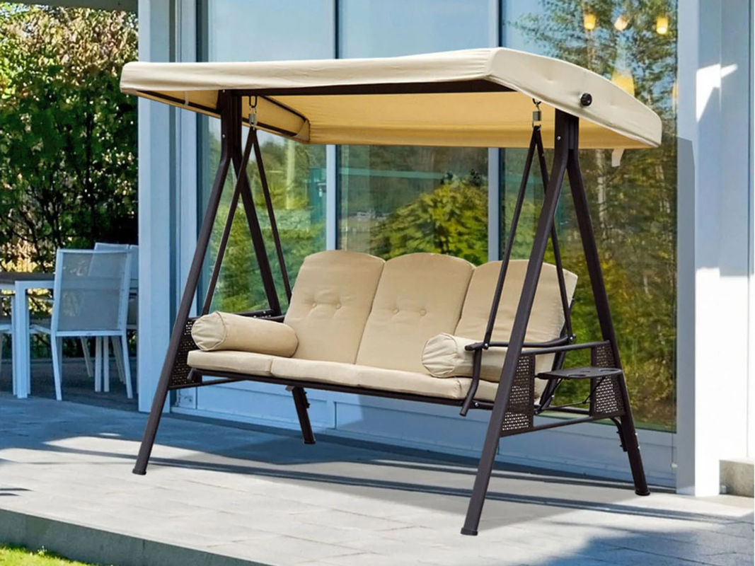 Outsunny 3-Sitzer Hollywoodschaukel mit Sonnendach und Kissen, Metall und Polyester, Beige-Braun, B/T/H: 208 x 120 x 172 cm - Bild 2